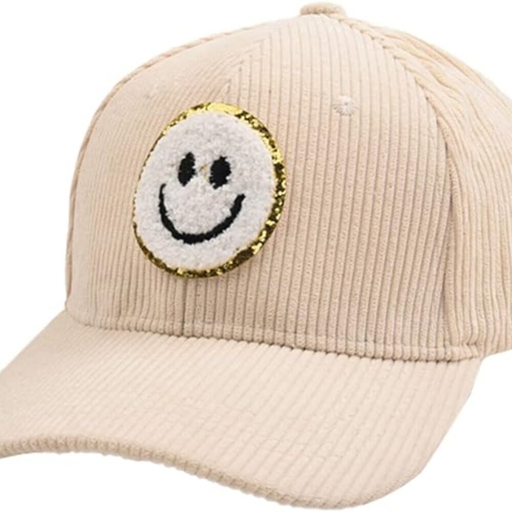 ProMindsFun Cream Smiley Face Cap Corduroy Women NWOT